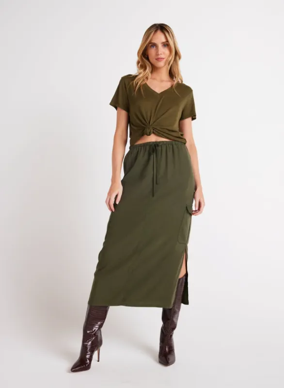 Bella Dahl Cargo Midi Skirt - Italian Herb sold by Boutique with Grace