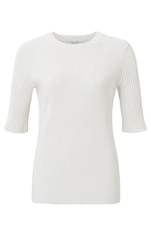 Yaya Two Tone Rib Top - Bright White sold by Boutique with Grace