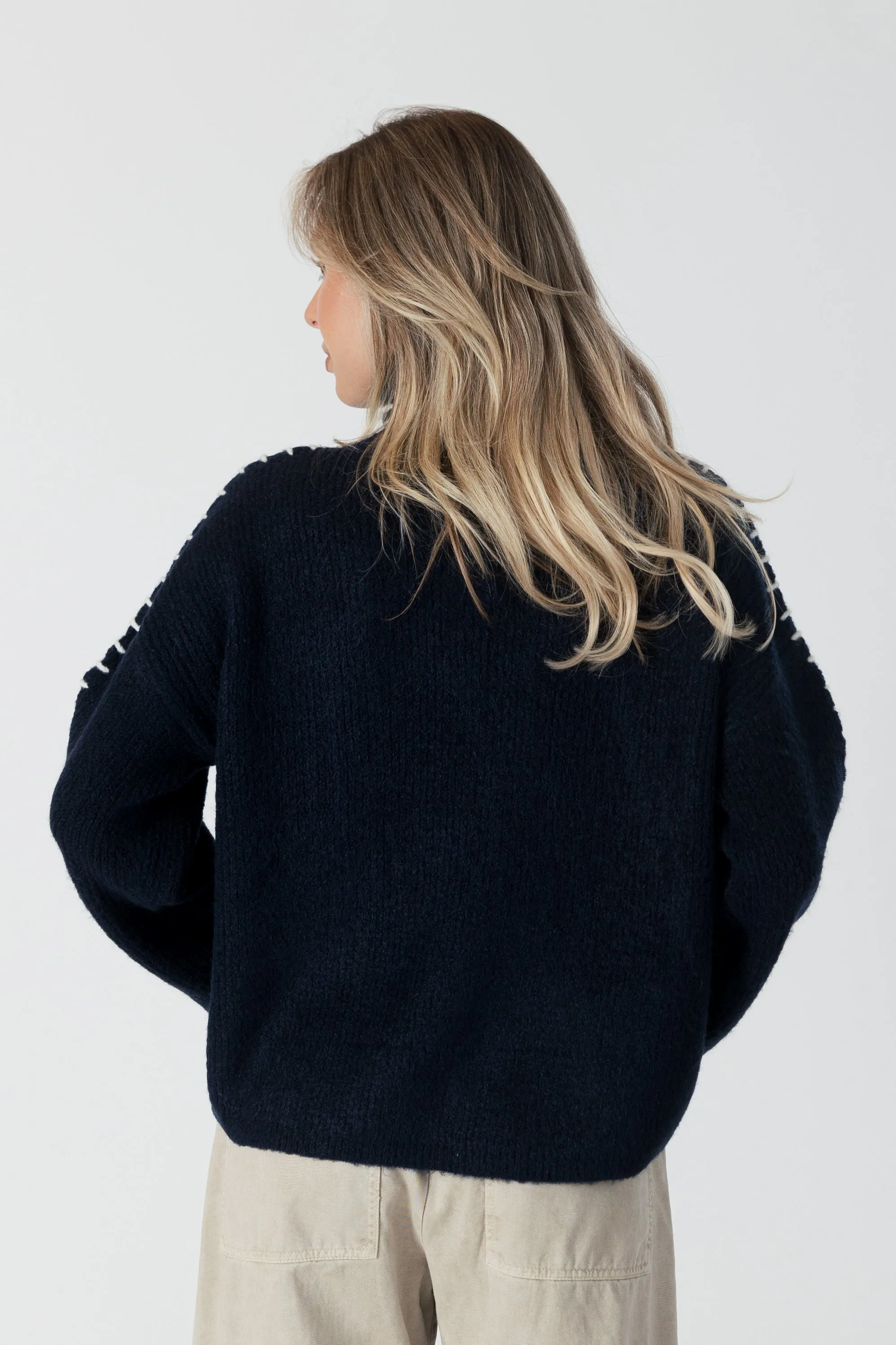 Lyla & Luxe Nyla Ribbed Mockneck - Navy/White sold by Boutique with Grace product image thumbnail 3