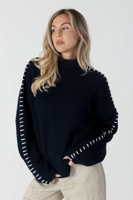 Lyla & Luxe Nyla Ribbed Mockneck - Navy/White sold by Boutique with Grace