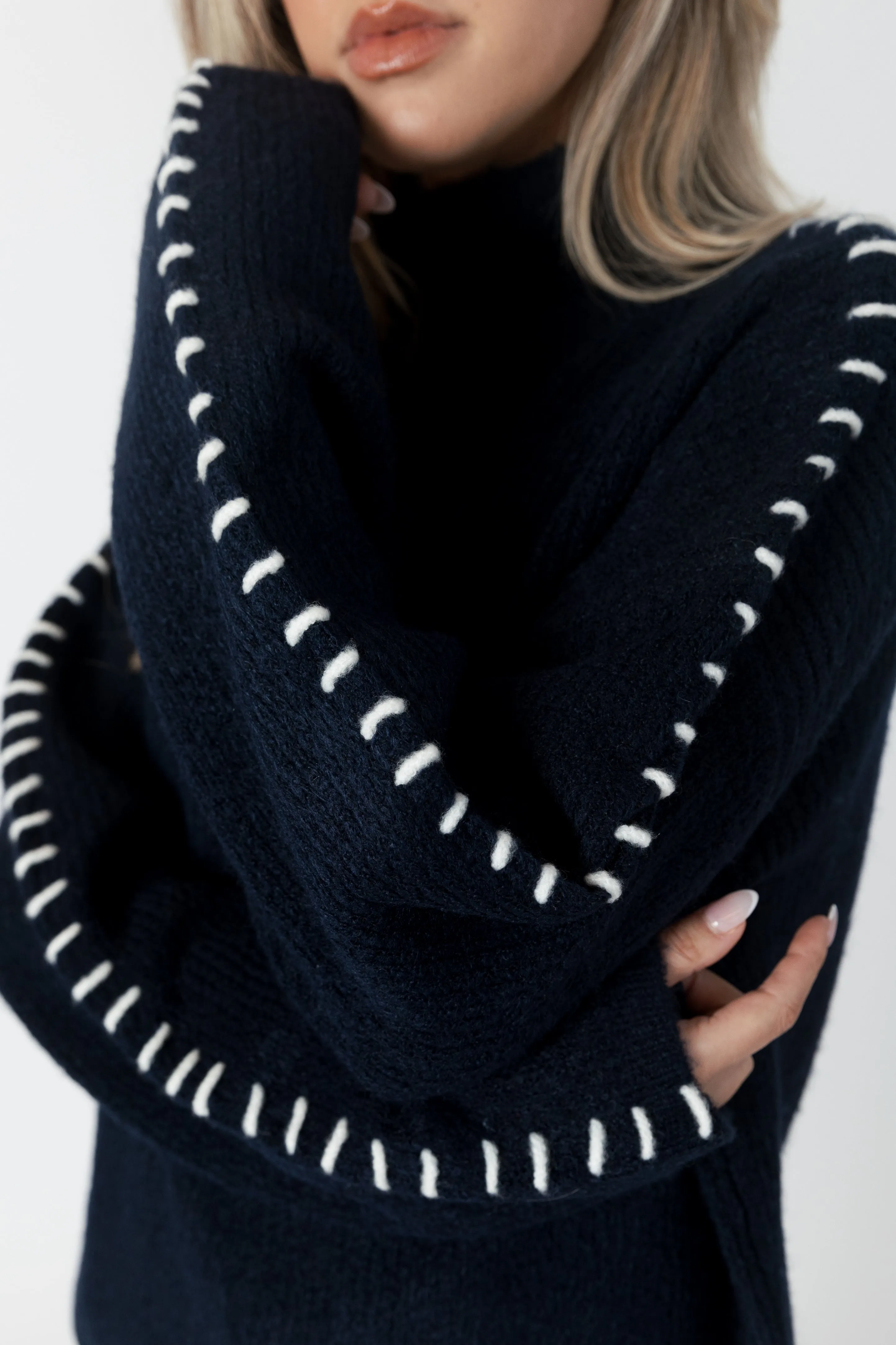 Lyla & Luxe Nyla Ribbed Mockneck - Navy/White sold by Boutique with Grace product image thumbnail 4