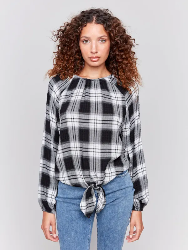 Charlie B Front Tie Blouse - Pepper sold by Boutique with Grace