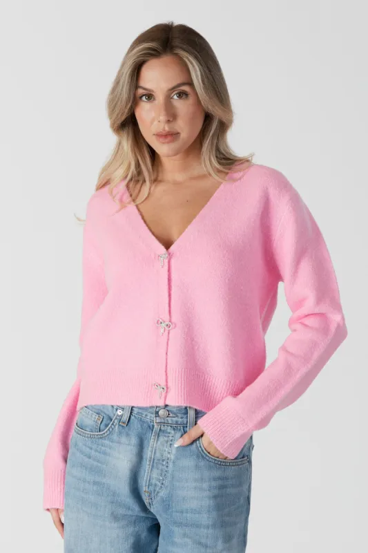 Lyla & Luxe Kailie Bow Cardi - Pink sold by Boutique with Grace