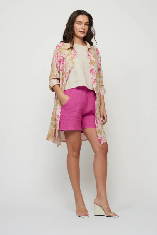 Pistache Linen Blouse Dress - Camel/Fuchsia sold by Boutique with Grace