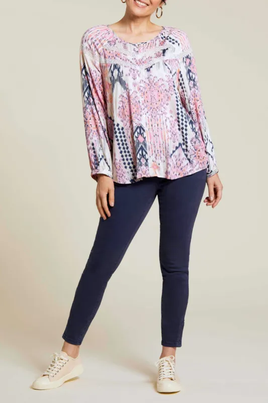 Tribal Pull On Ankle Pant - Deep Blue sold by Boutique with Grace