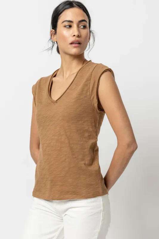 Lilla P Cap Sleeve V Neck - Russet sold by Boutique with Grace