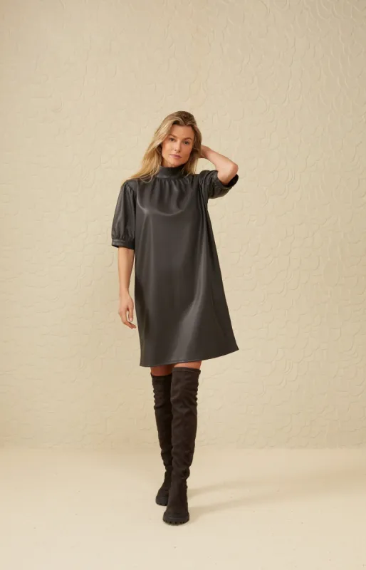 Yaya Short Sleeve Dress - Pinstripe Grey sold by Boutique with Grace