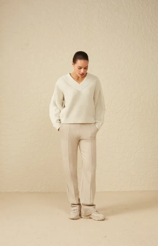 Yaya Herringbone Wide Leg Trouser - Cashmere Brown sold by Boutique with Grace