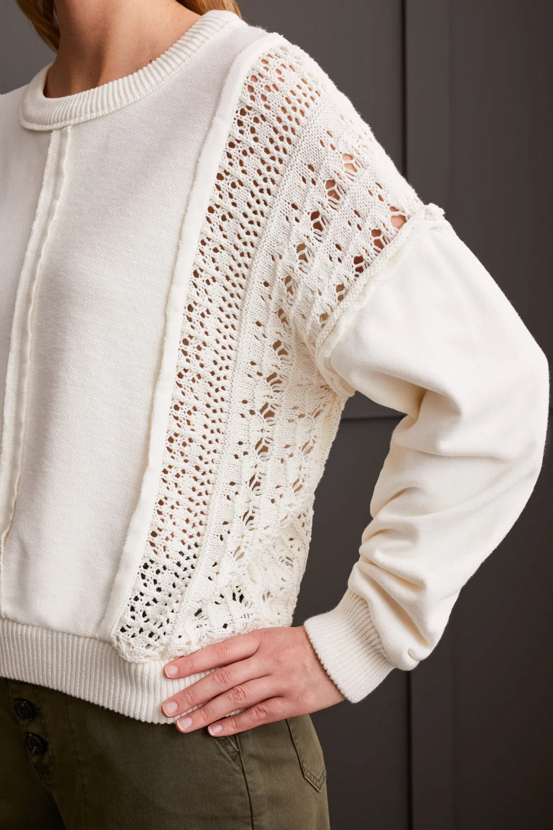 Tribal Melanie Mixed Media Sweater - Eggshell sold by Boutique with Grace product image thumbnail 3