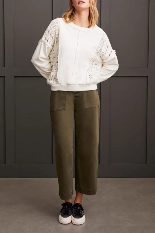 Tribal Melanie Mixed Media Sweater - Eggshell sold by Boutique with Grace