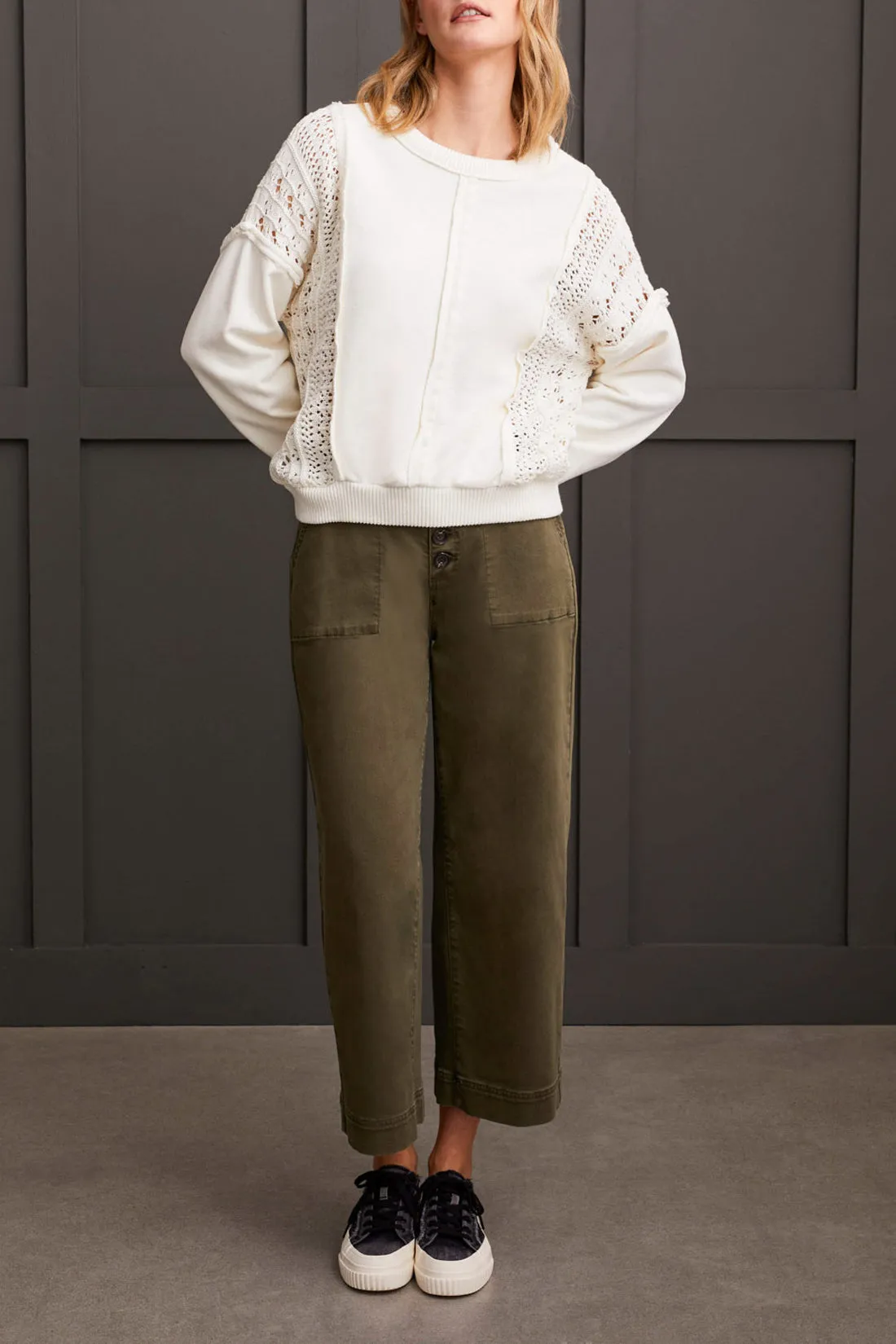 Tribal Melanie Mixed Media Sweater - Eggshell sold by Boutique with Grace