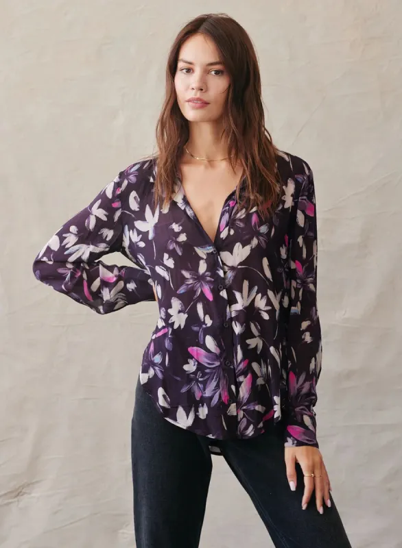 Bella Dahl Clean Shirt - Floral Plum Print sold by Boutique with Grace