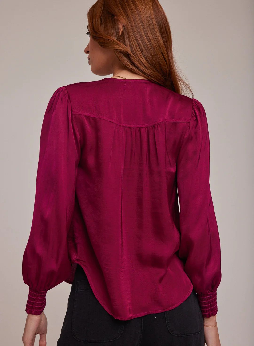 Bella Dahl Smocked Cuff Button Down - Dark Fuchsia sold by Boutique with Grace product image thumbnail 3