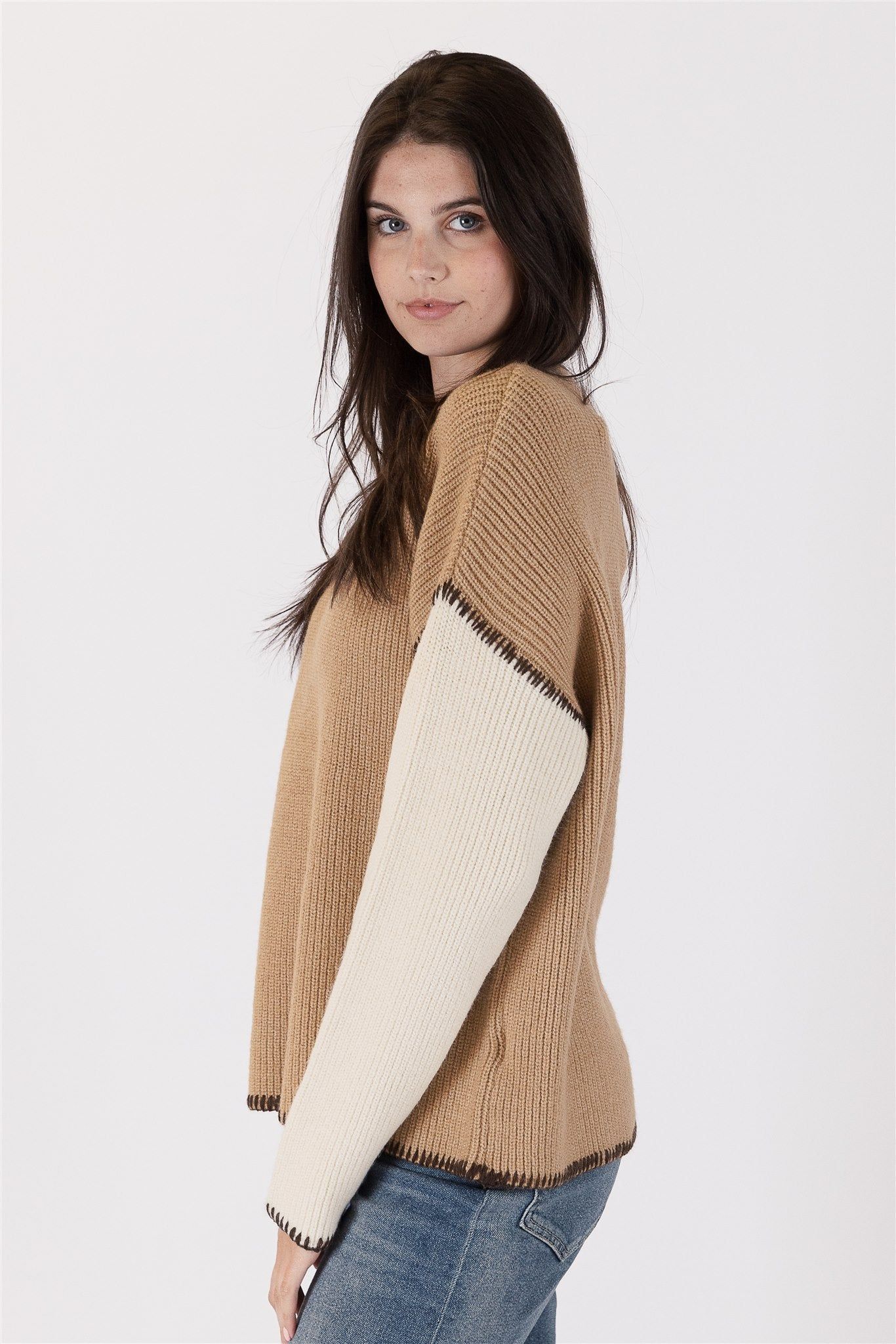 Lyla & Luxe Talia Contrast Sweater - Camel/Creme sold by Boutique with Grace product image thumbnail 3
