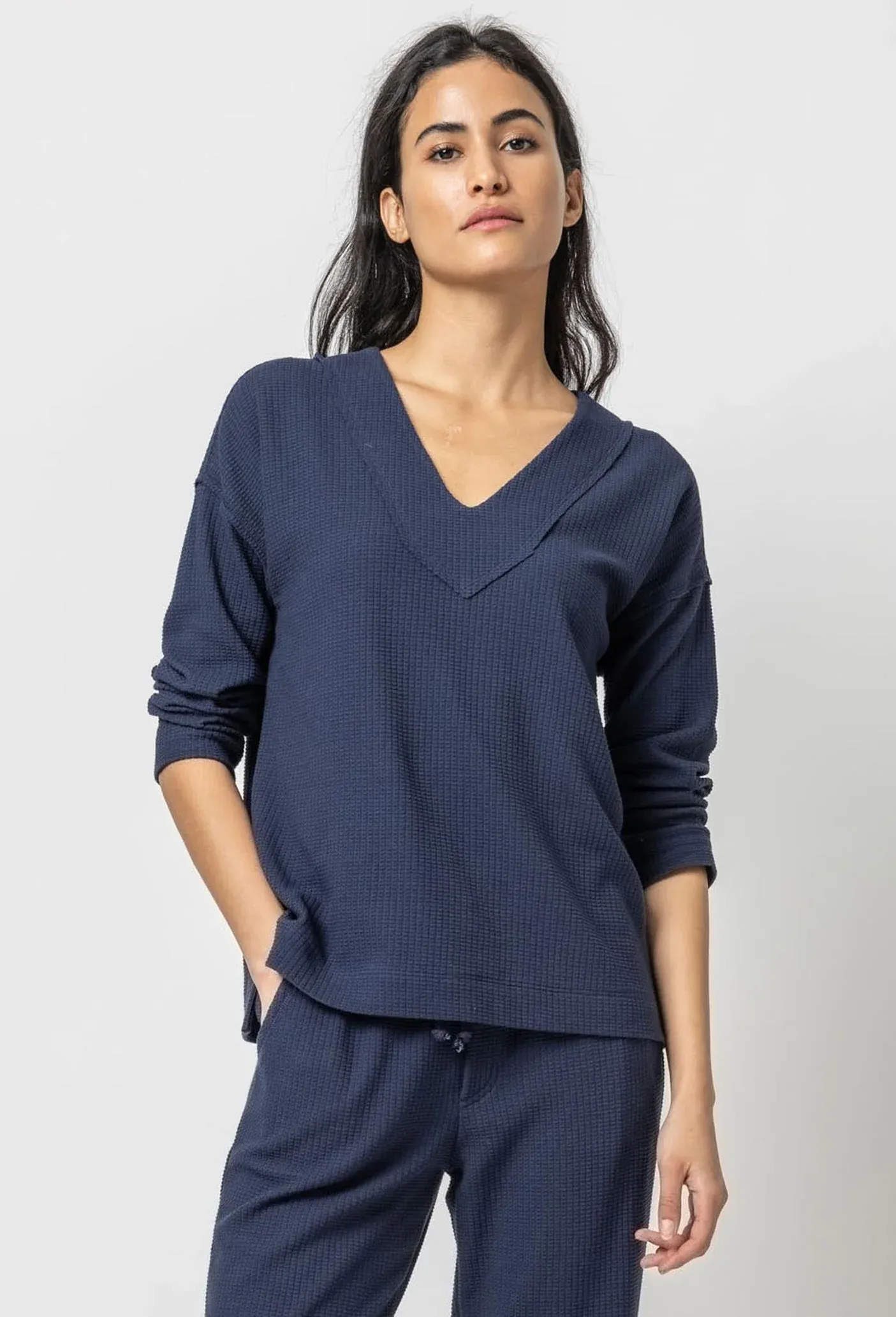 Lilla P Easy Drop Shoulder V Neck - Navy sold by Boutique with Grace