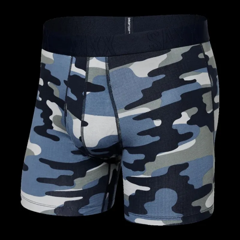 Saxx DropTemp Cooling Cotton Boxer Brief Fly - Tidal Camo/Blue sold by Boutique with Grace