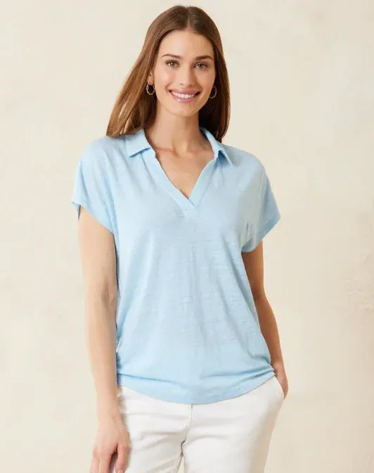 Tommy Bahama Linnea Johnny Collar Tee - Linen Sky sold by Boutique with Grace