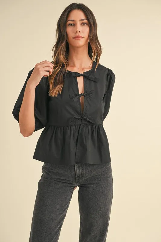 Mable Tie Front Blouse - Black sold by Boutique with Grace product image thumbnail 3