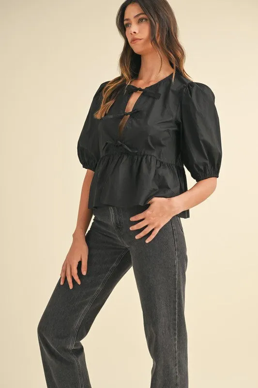 Mable Tie Front Blouse - Black sold by Boutique with Grace product image thumbnail 4
