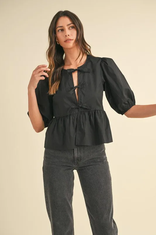 Mable Tie Front Blouse - Black sold by Boutique with Grace product image thumbnail 2