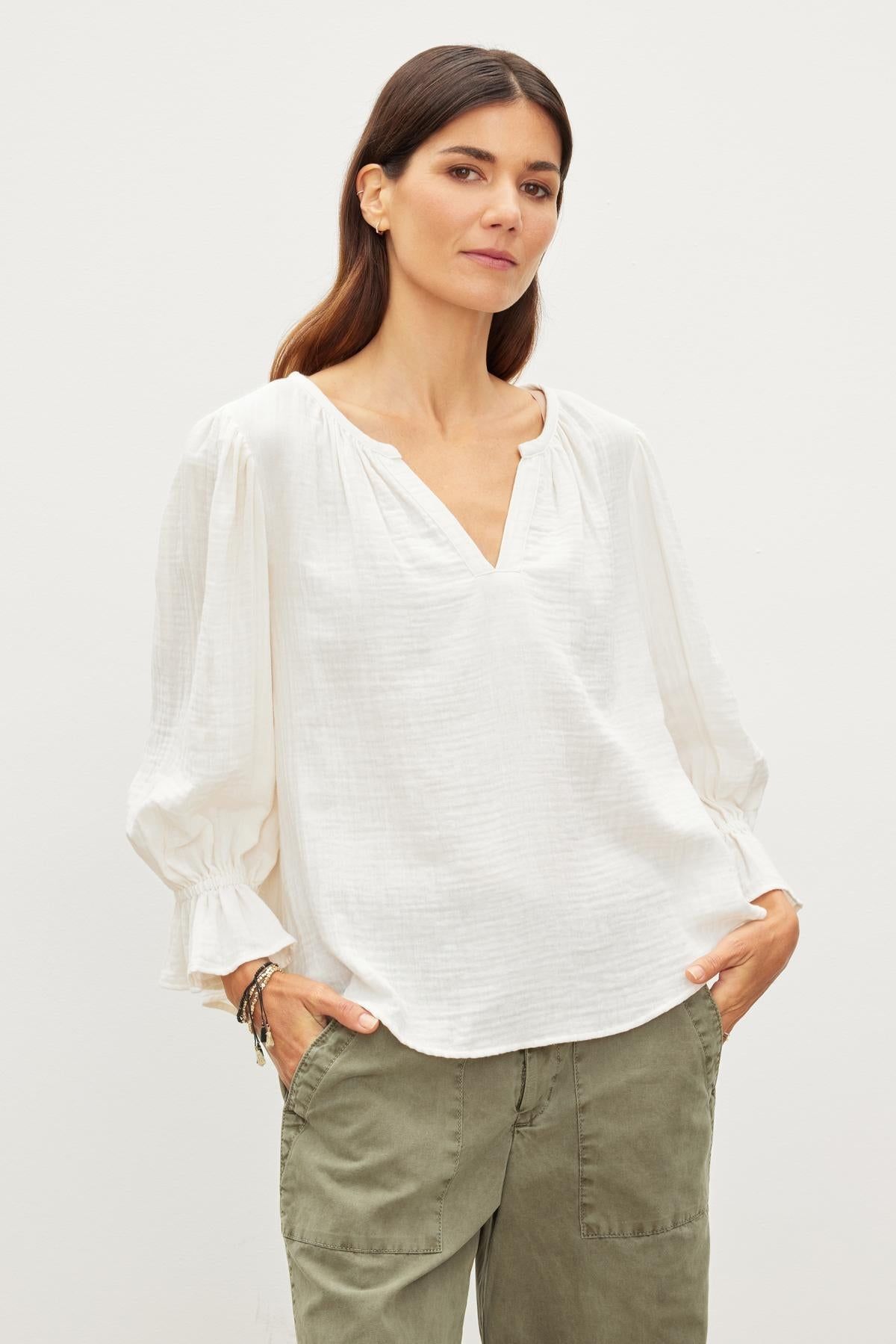 Velvet Milly Cotton Gauze Blouse - Coconut sold by Boutique with Grace