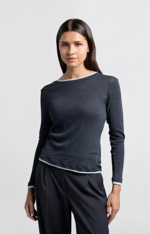 Yaya Kaia Long Sleeve - Anthracite Melange sold by Boutique with Grace