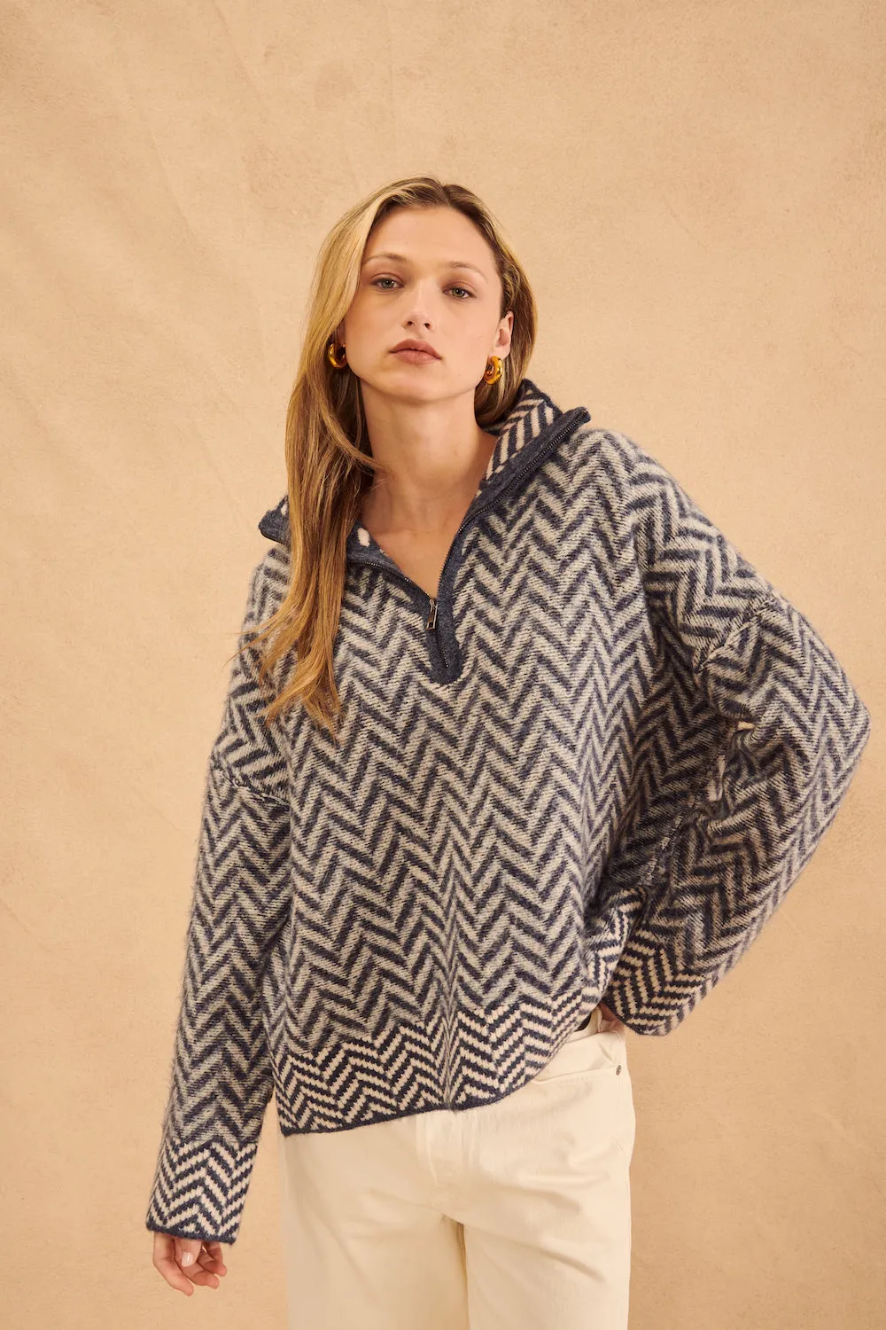 Boutique with Grace John Jenn Dominic Sweater Inky Herringbone