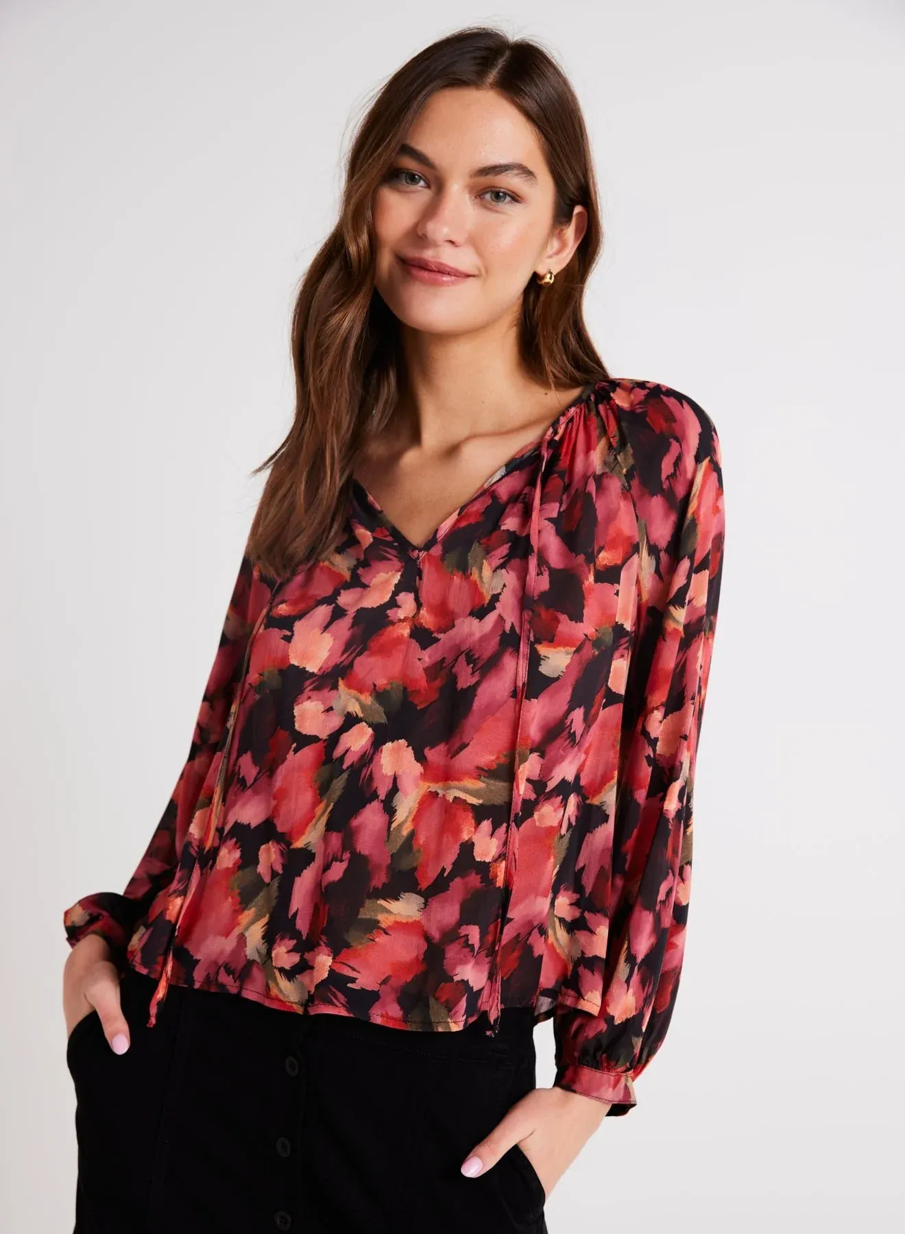 Bella Dahl Shirred Tie Front Blouse - Autumn Bloom sold by Boutique with Grace product image thumbnail 3