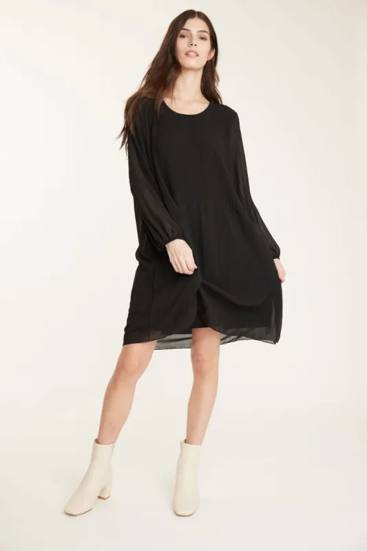 Pistache Pleated Georgette Dress - Black sold by Boutique with Grace