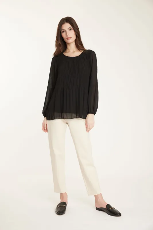 Pistache Pleated Georgette Blouse - Black sold by Boutique with Grace