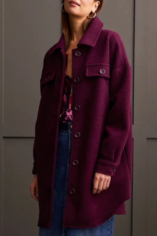 Tribal Stretch Boiled Wool Jacket - Dark Plum sold by Boutique with Grace
