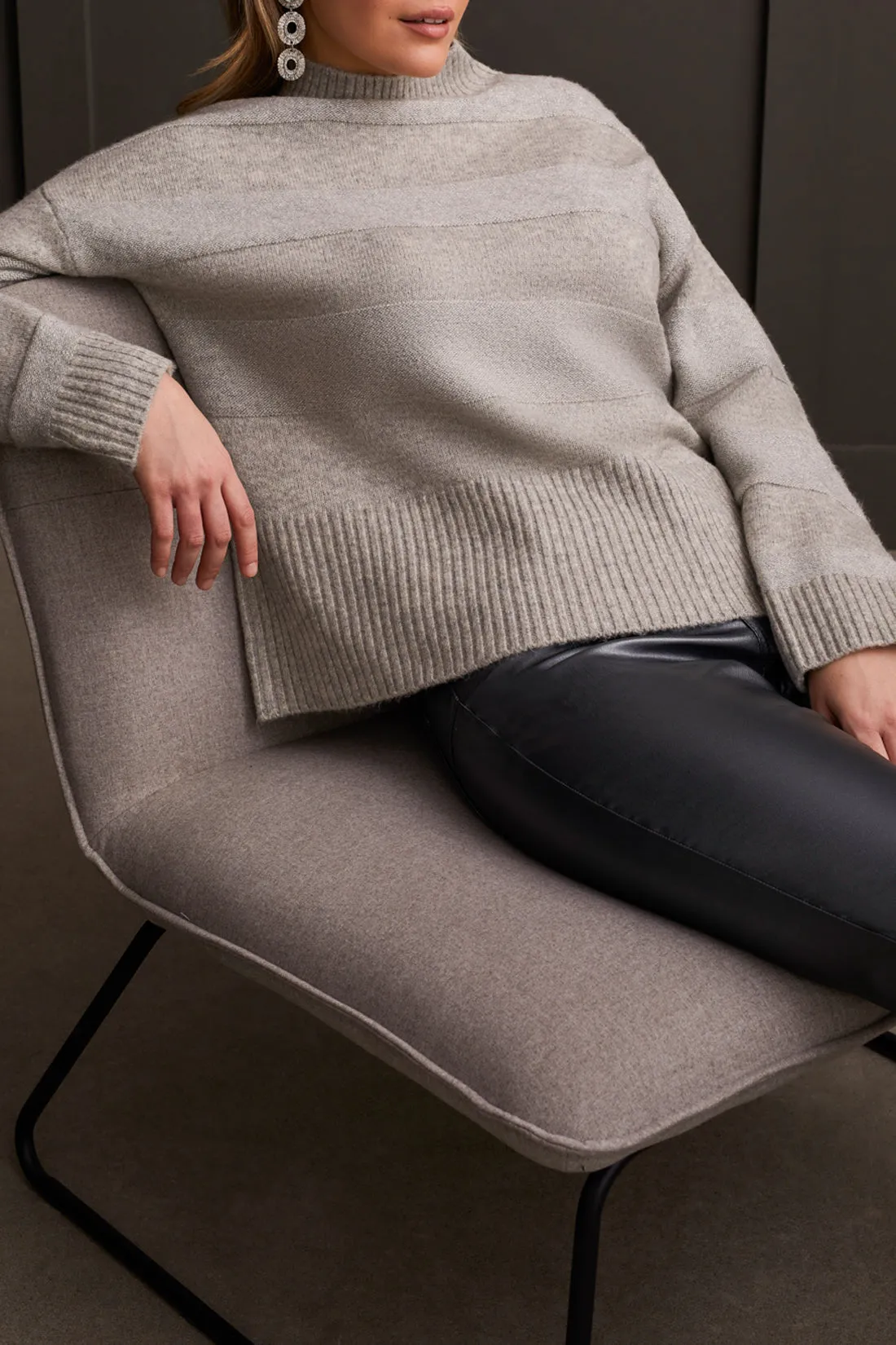 Tribal Delilah Mock Neck Sweater - Grey Mix sold by Boutique with Grace product image thumbnail 3