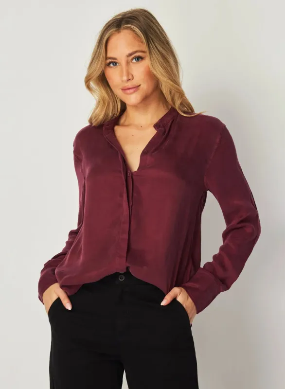 Bella Dahl Mandarin Collar Top - Deep Plum sold by Boutique with Grace