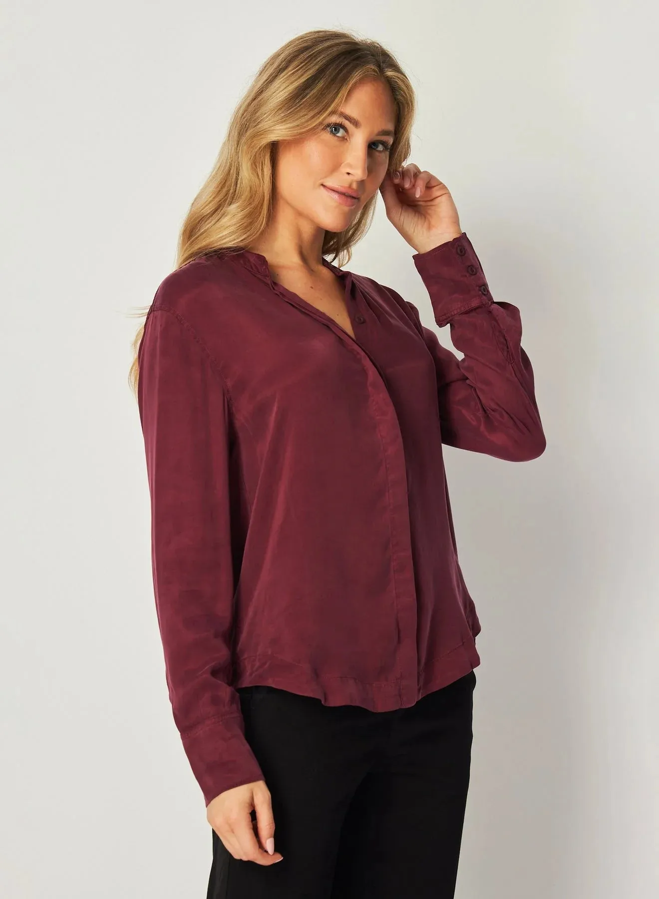 Bella Dahl Mandarin Collar Top - Deep Plum sold by Boutique with Grace product image thumbnail 3
