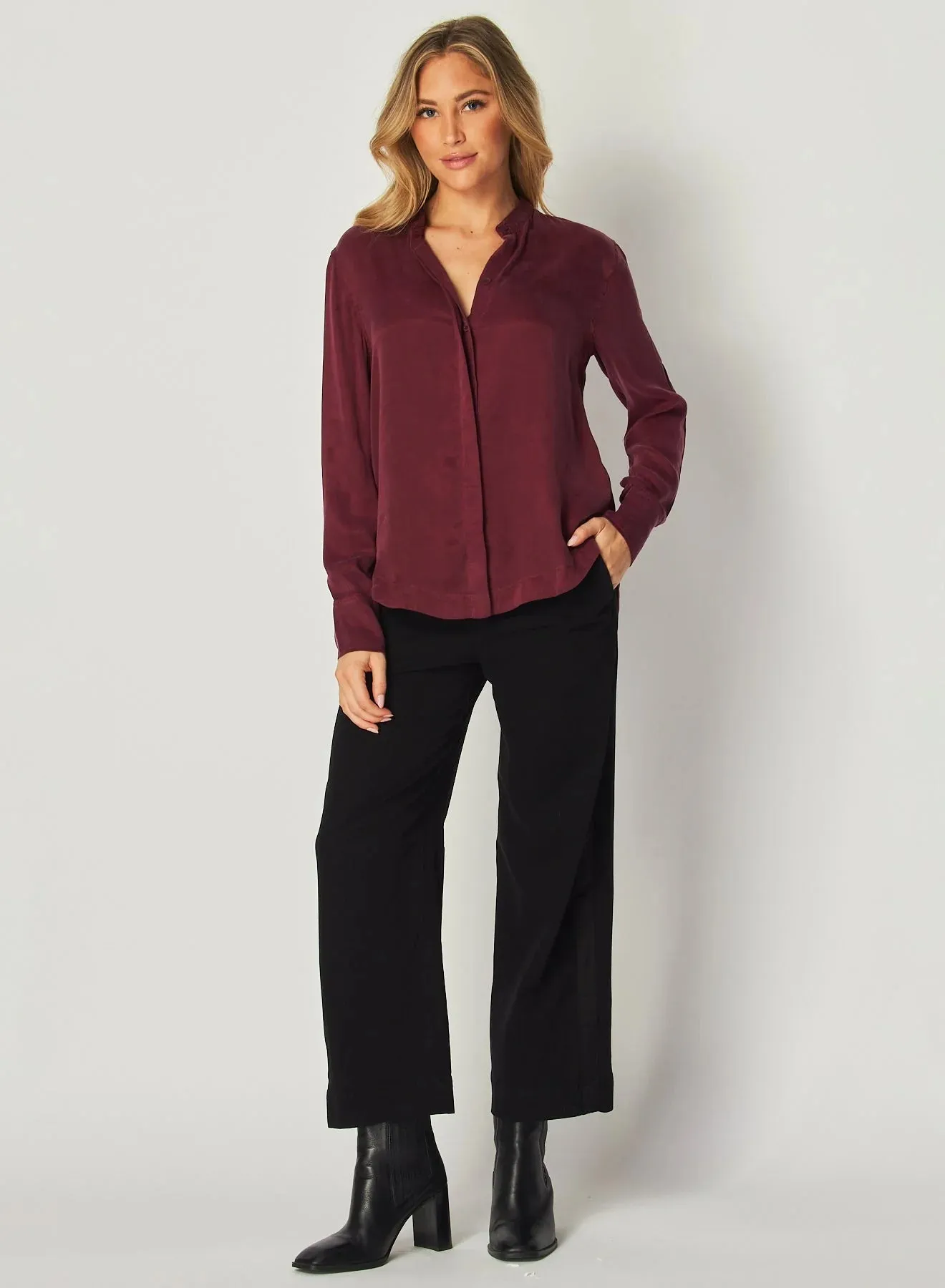 Bella Dahl Mandarin Collar Top - Deep Plum sold by Boutique with Grace product image thumbnail 4