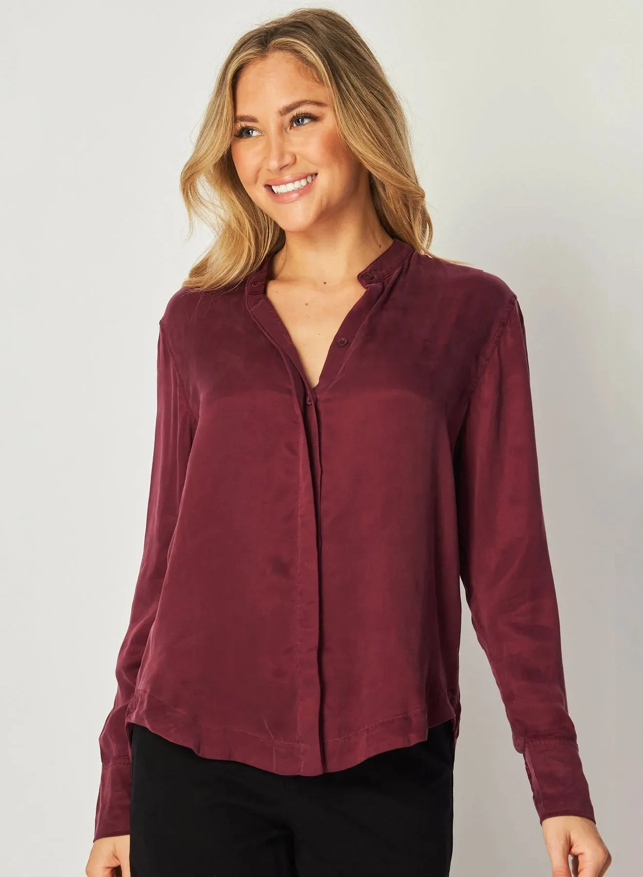 Bella Dahl Mandarin Collar Top - Deep Plum sold by Boutique with Grace product image thumbnail 2