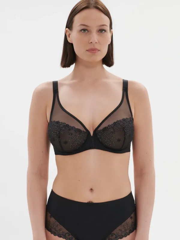 Simone Perele Delice Full Cup Plunge Bra - Gem Black sold by Boutique with Grace