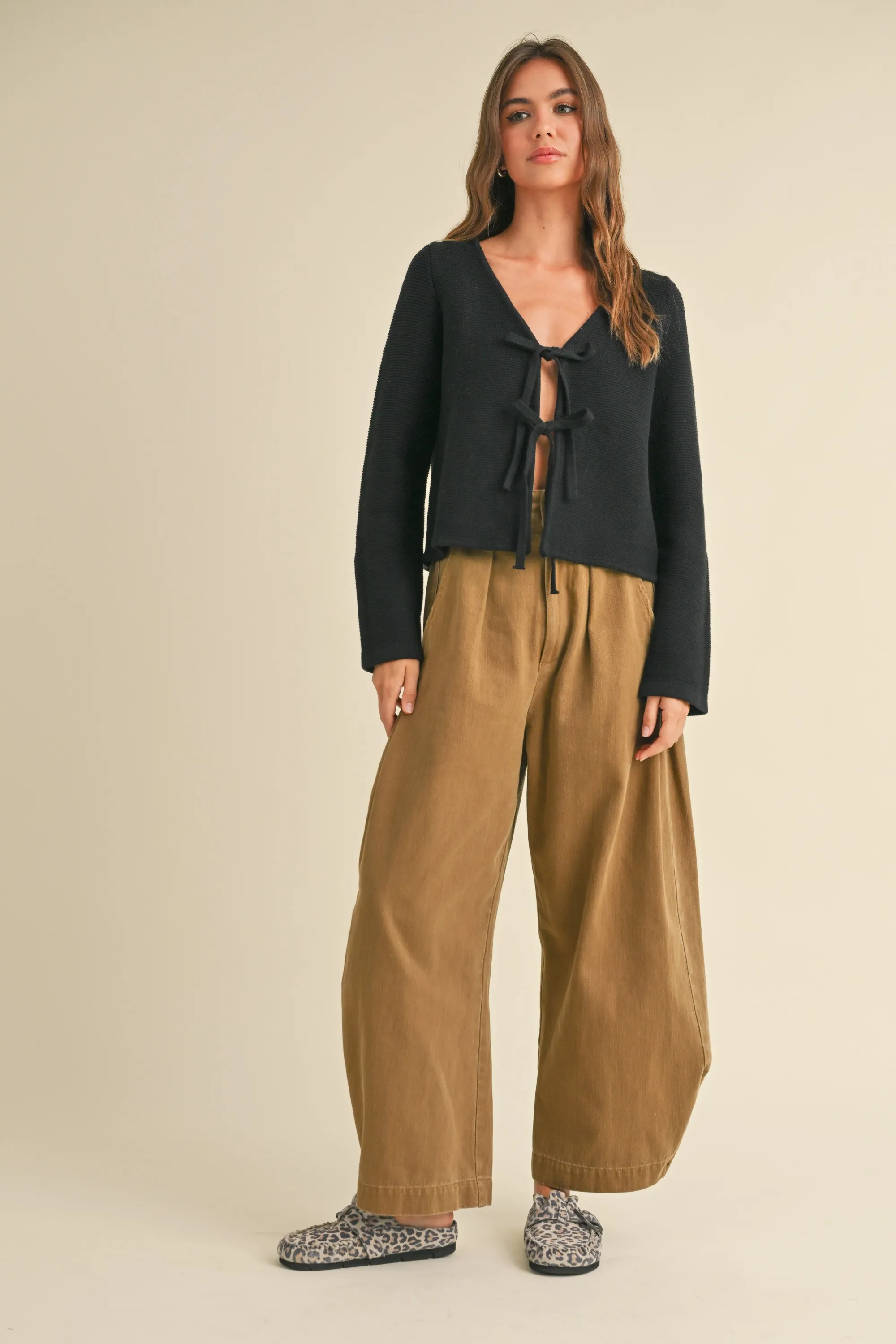 Miou Muse Knit Tie-Front Cardi - Black sold by Boutique with Grace product image thumbnail 3