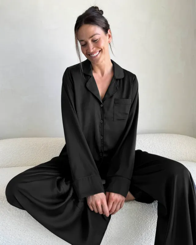Splendid Satin Silk PJ Set - Black sold by Boutique with Grace