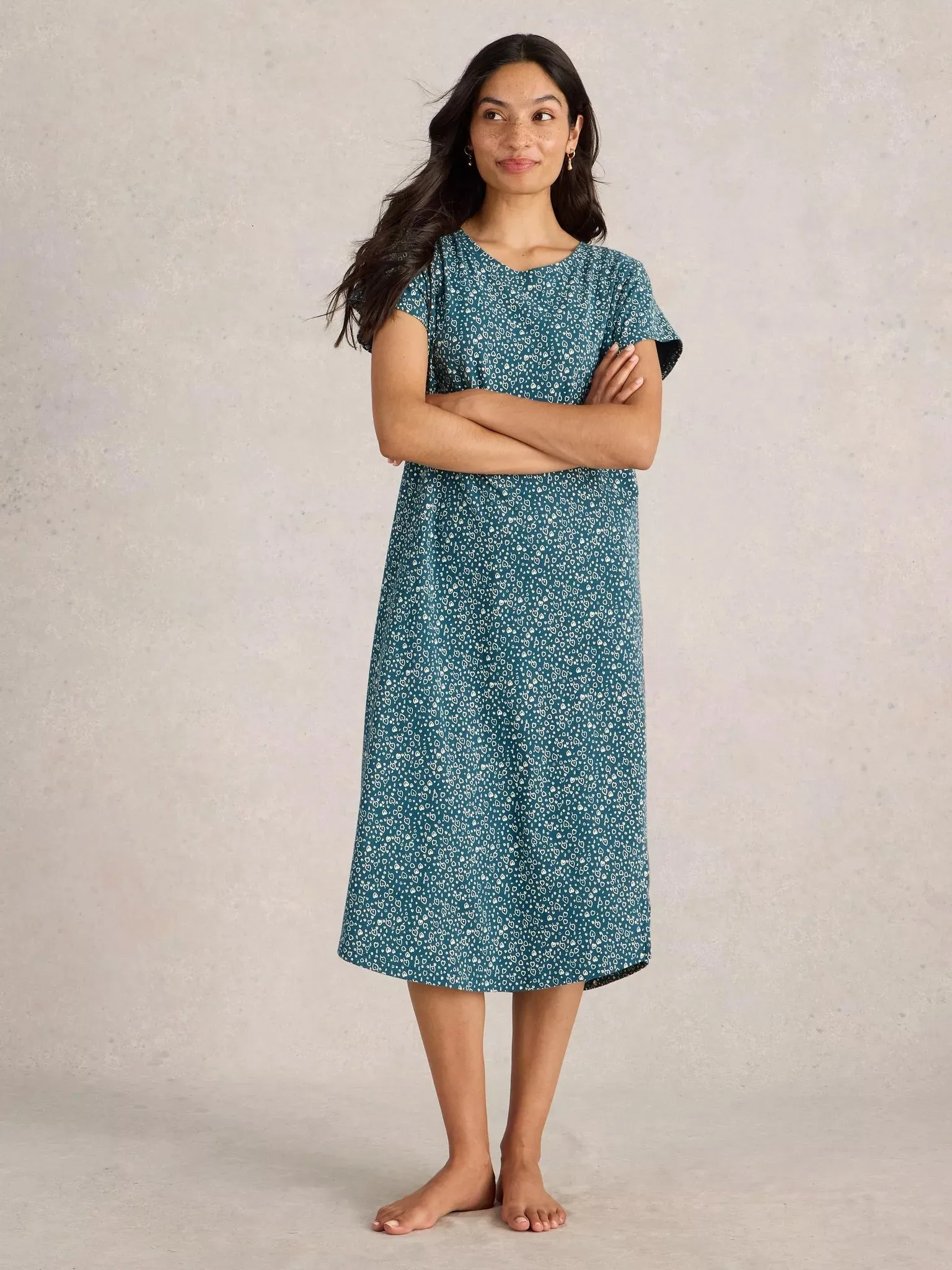 White Stuff Tilda Midi Jersey Nightie - Teal Print sold by Boutique with Grace product image thumbnail 2