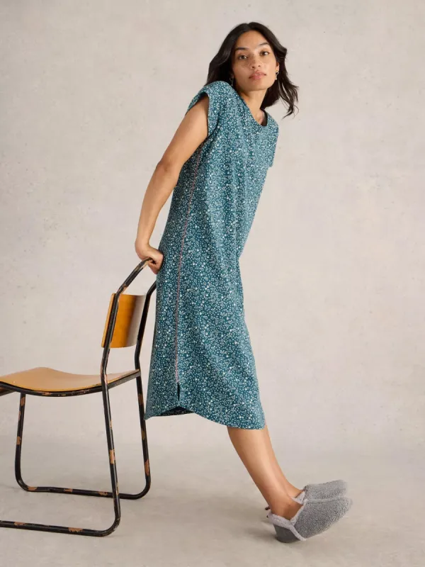 White Stuff Tilda Midi Jersey Nightie - Teal Print sold by Boutique with Grace