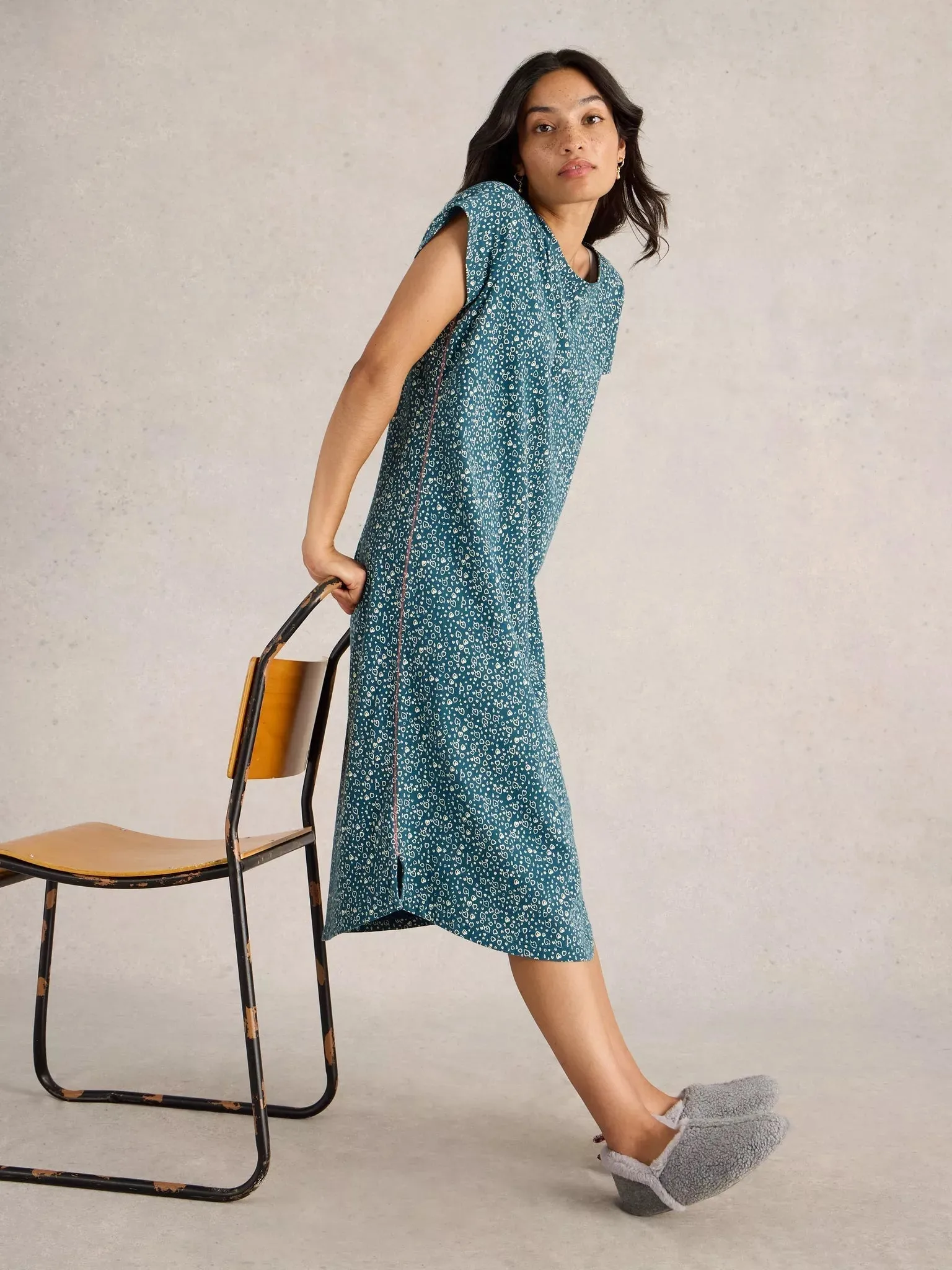 White Stuff Tilda Midi Jersey Nightie - Teal Print sold by Boutique with Grace