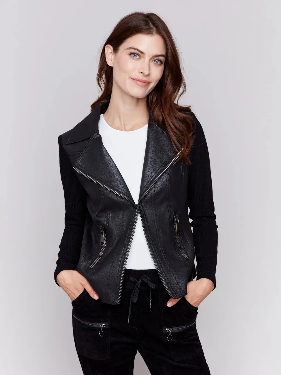 Charlie B Vintage Faux Leather & Rib Jacket sold by Boutique with Grace product image thumbnail 5