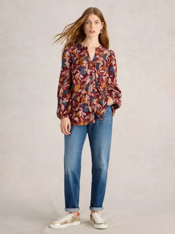White Stuff Teresa Longline Shirt - Plum Print sold by Boutique with Grace