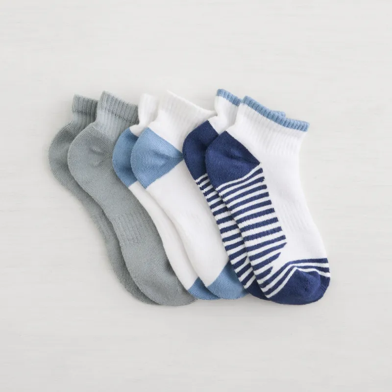 Lemon 3 Pack Terry Quarter Crew - Blue/Grey sold by Boutique with Grace