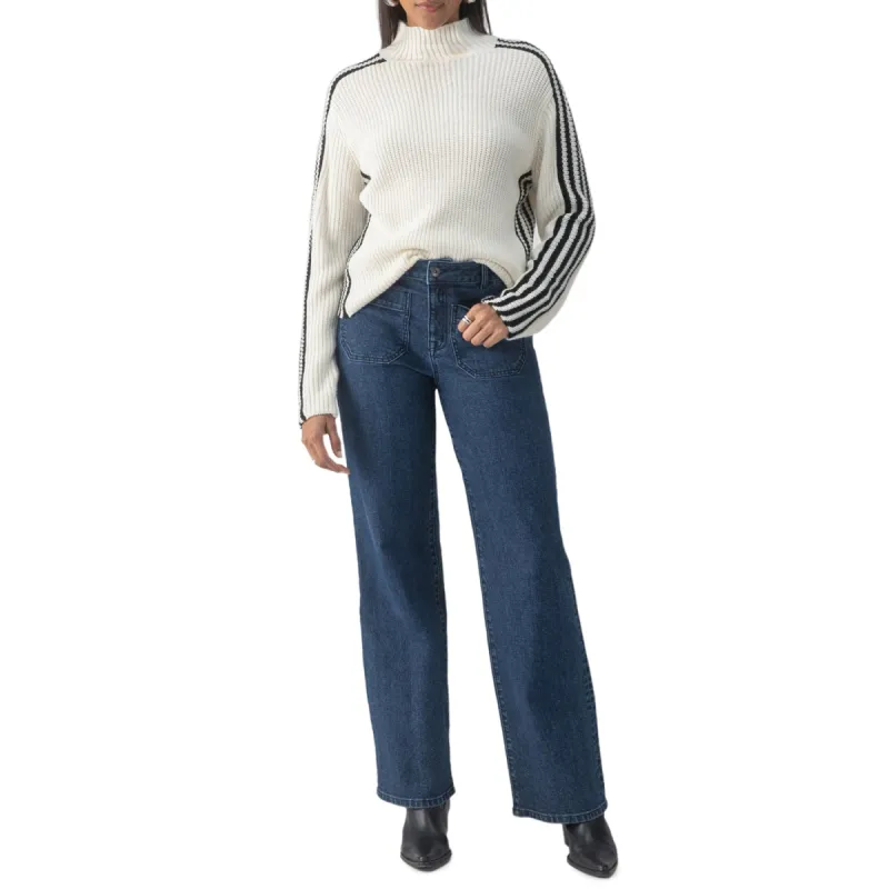 Sanctuary Sporty Stripe Mock Sweater - Chalk sold by Boutique with Grace
