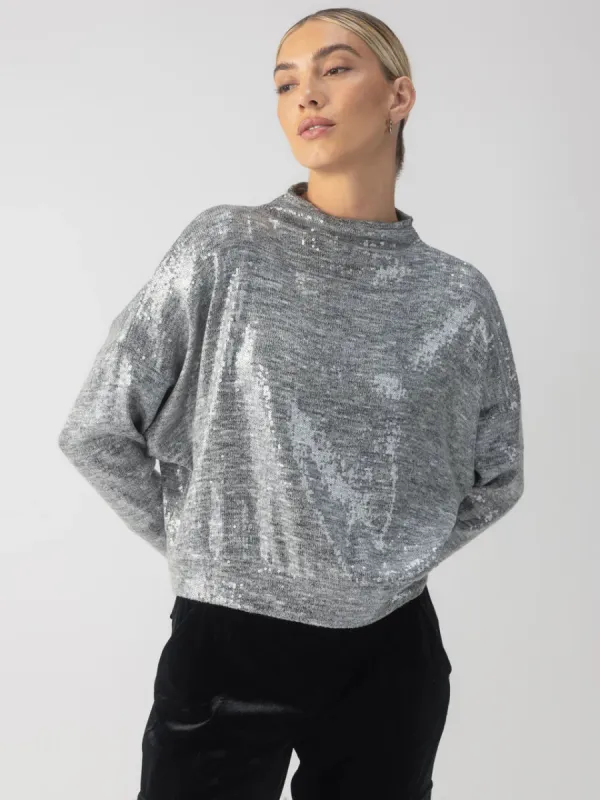 Sanctuary Sequin Funnel Neck Top - Grey Sequin sold by Boutique with Grace