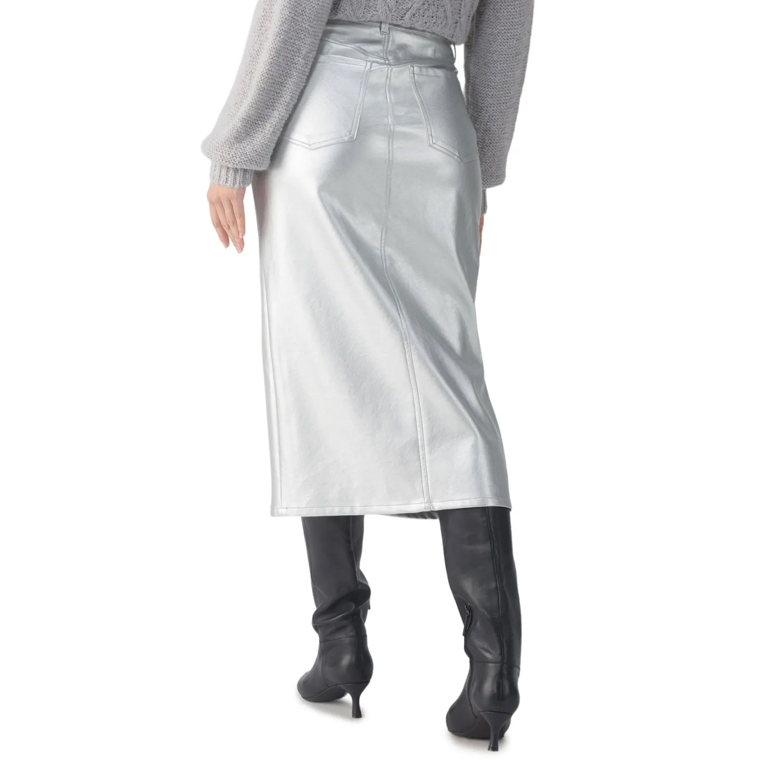 Sanctuary Leather Like Midi Skirt - Silver sold by Boutique with Grace product image thumbnail 3
