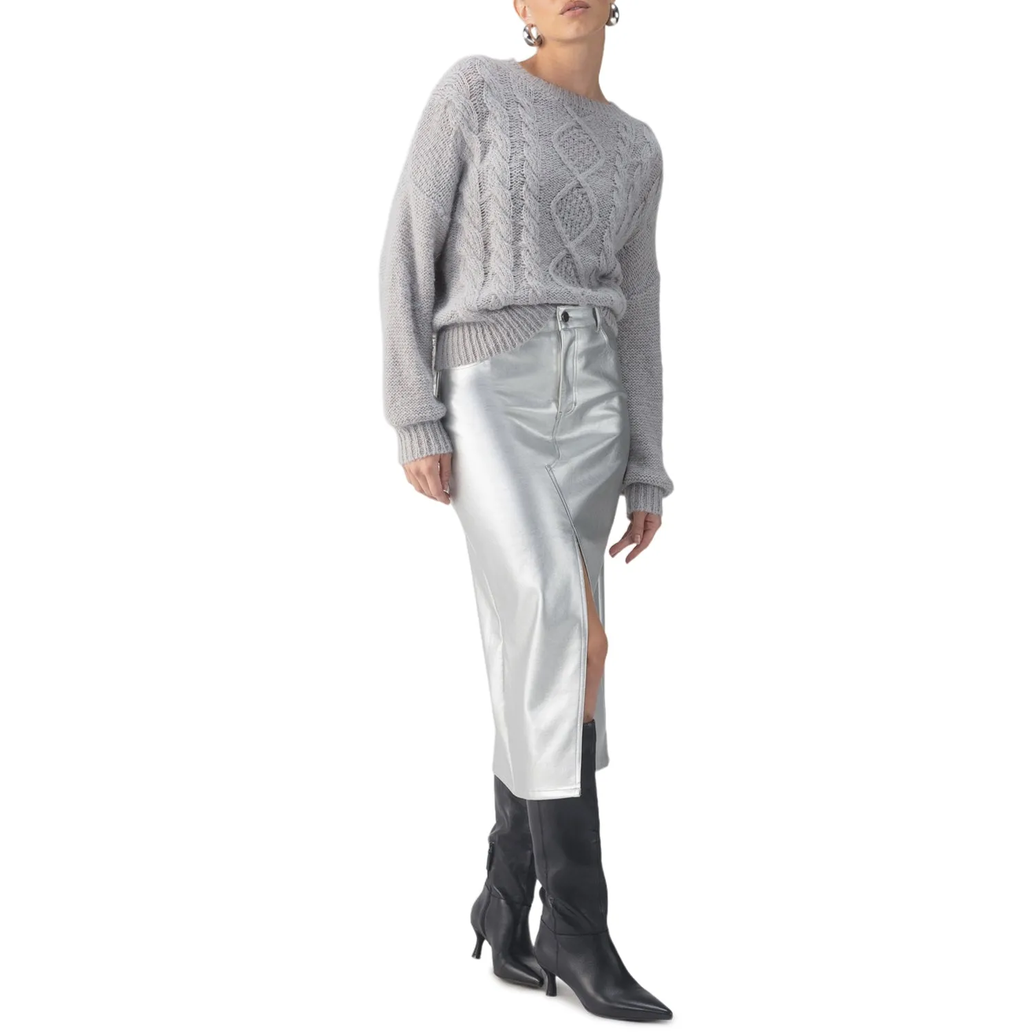 Sanctuary Leather Like Midi Skirt - Silver sold by Boutique with Grace
