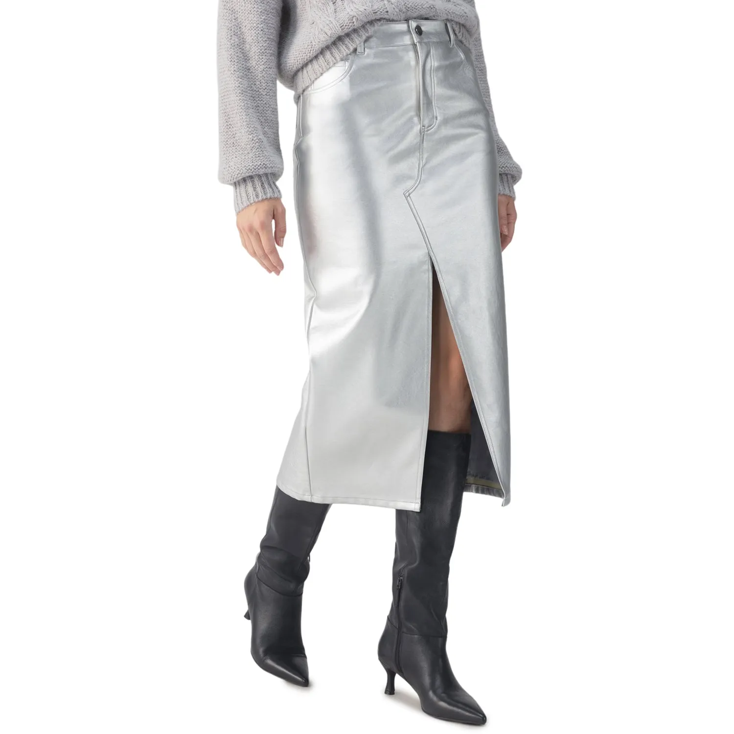 Sanctuary Leather Like Midi Skirt - Silver sold by Boutique with Grace product image thumbnail 2